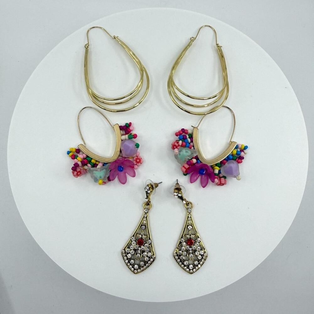3 pair gold tone hoop